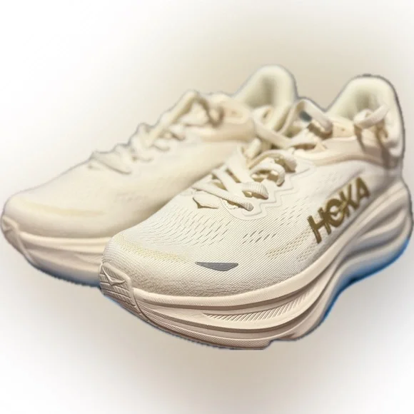 Hoka Women's Cream and Gold Bondi 9 Athletic Shoes - Picture 3 of 9